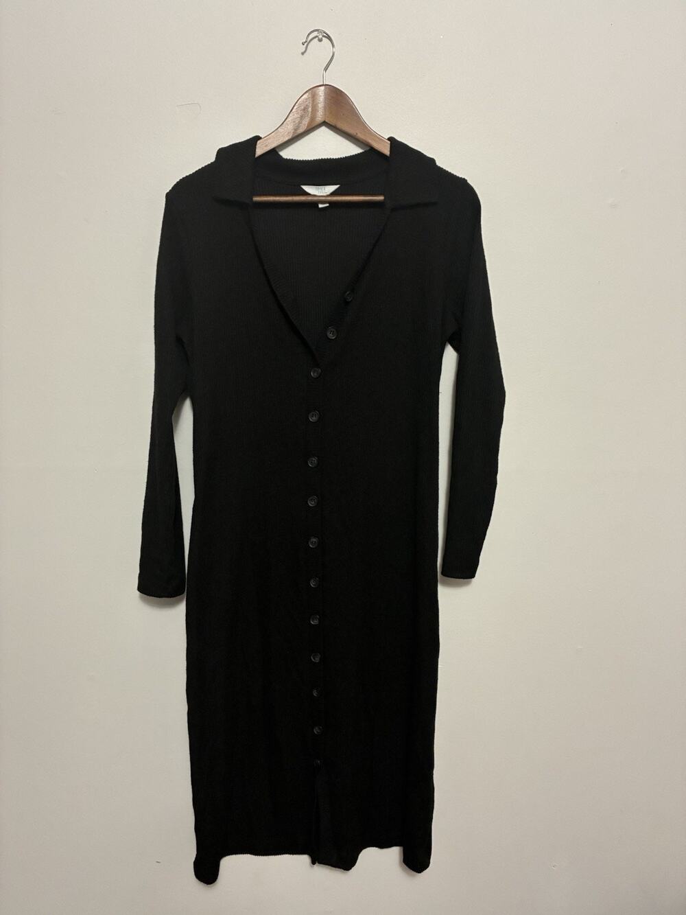 Time and Tru Black Knit Button Front Midi Sweater Dress M Long Sleeve